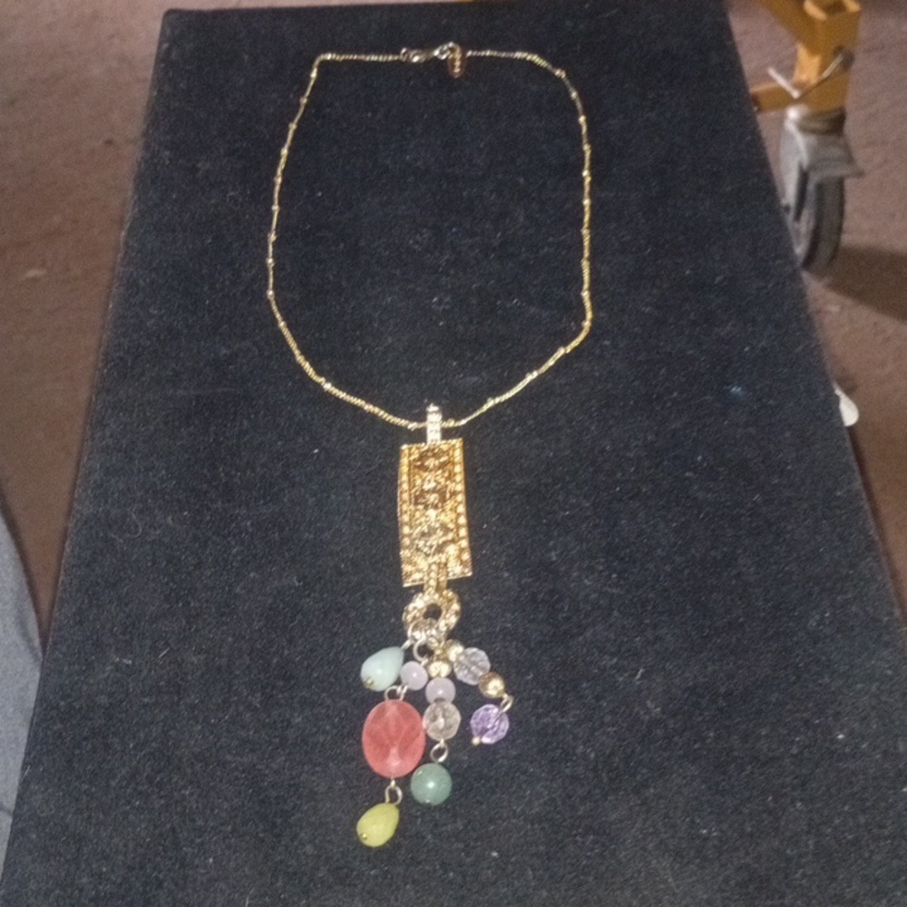 Gold Tone Necklace with Multicolor Pendant